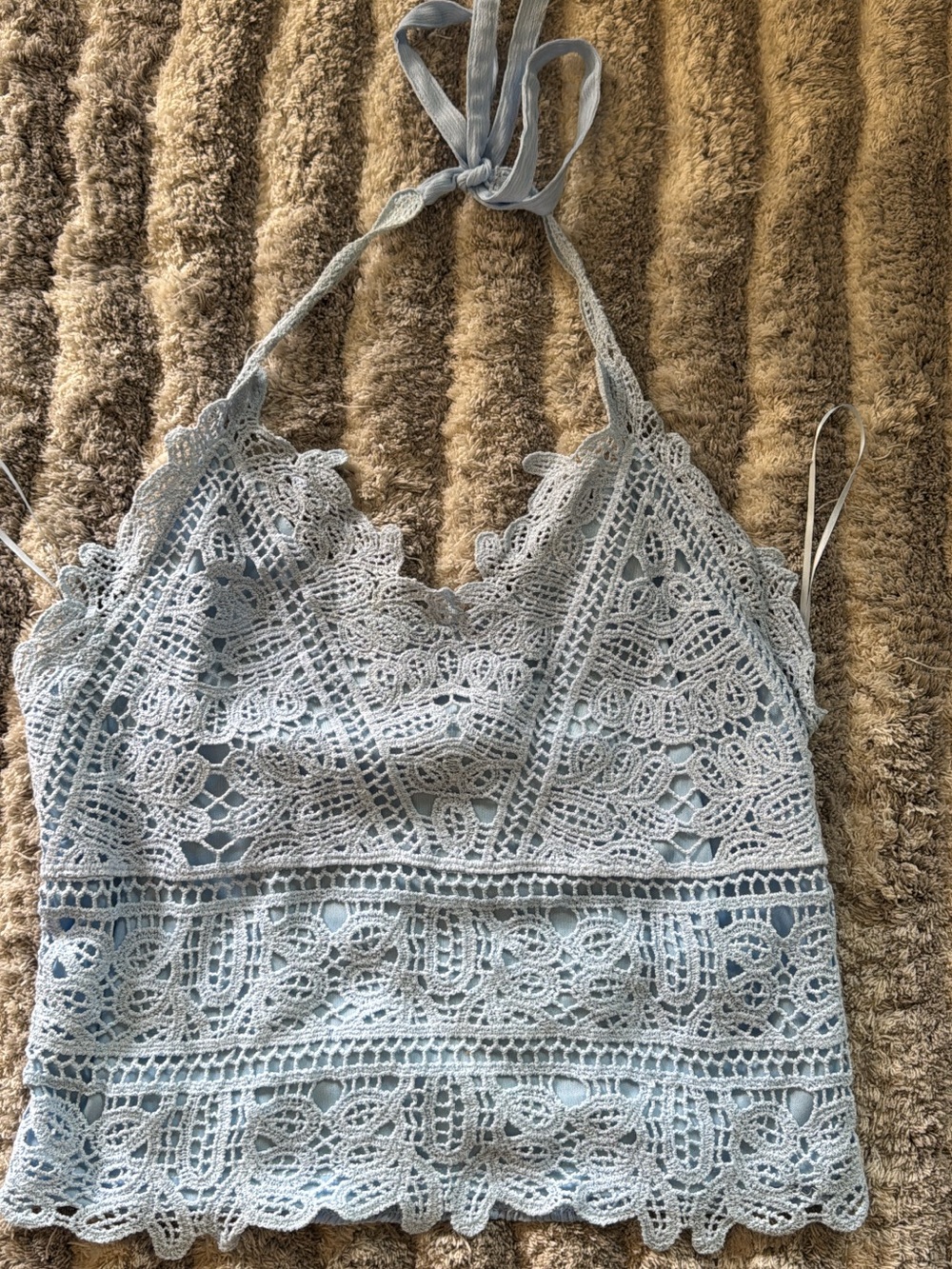 Light Blue Crochet Halter Camisole Top